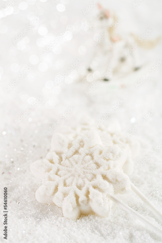 marshmallow lolly snowflake on white festive backround marshmallow lolly snowflake on white festive backround