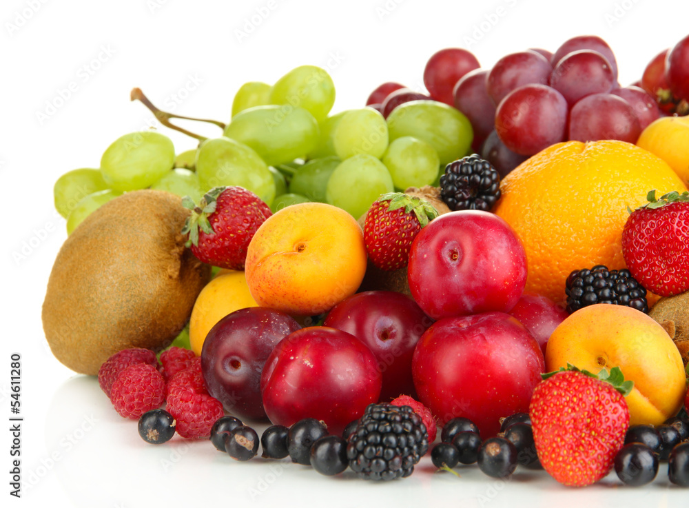 Naklejka Fresh fruits and berries isolated on white