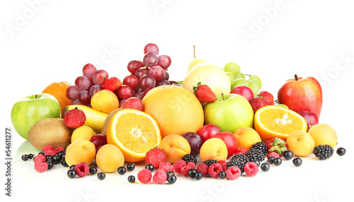 Fresh fruits and berries isolated on white