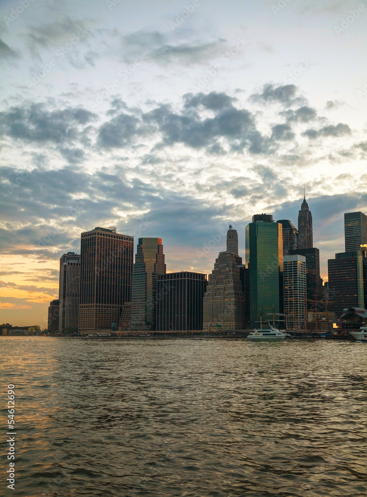 New York City skyscrapers in the evening