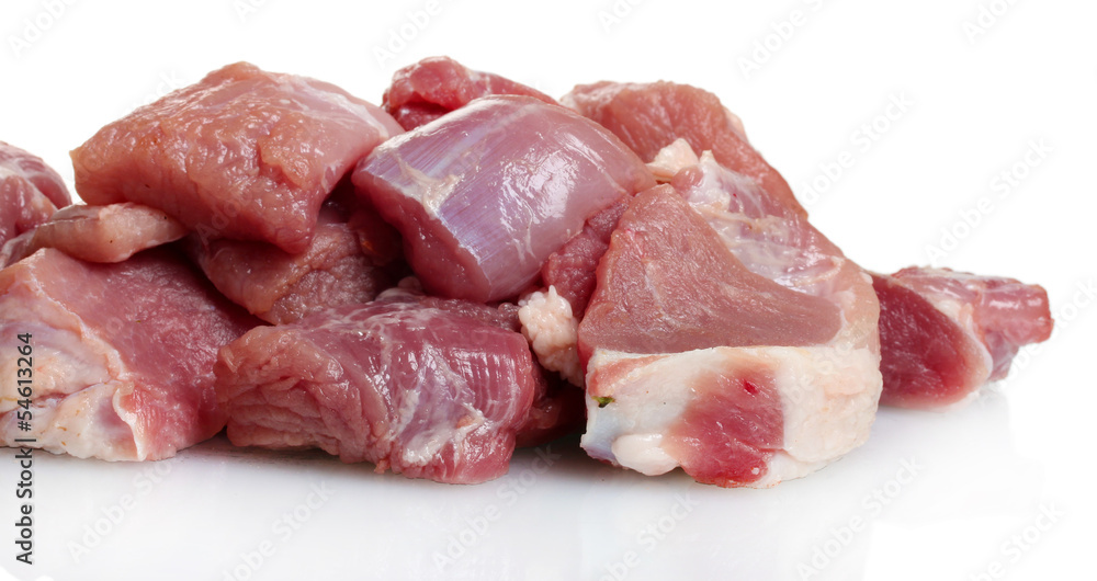 Pieces of raw meat isolated on white Pieces of raw meat isolated on white