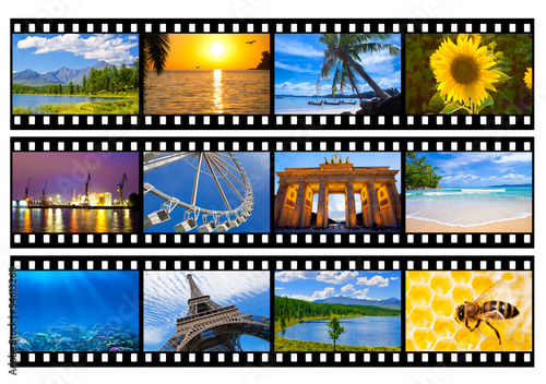 Canvas Print Travel photos or pictures film strip isolated on white