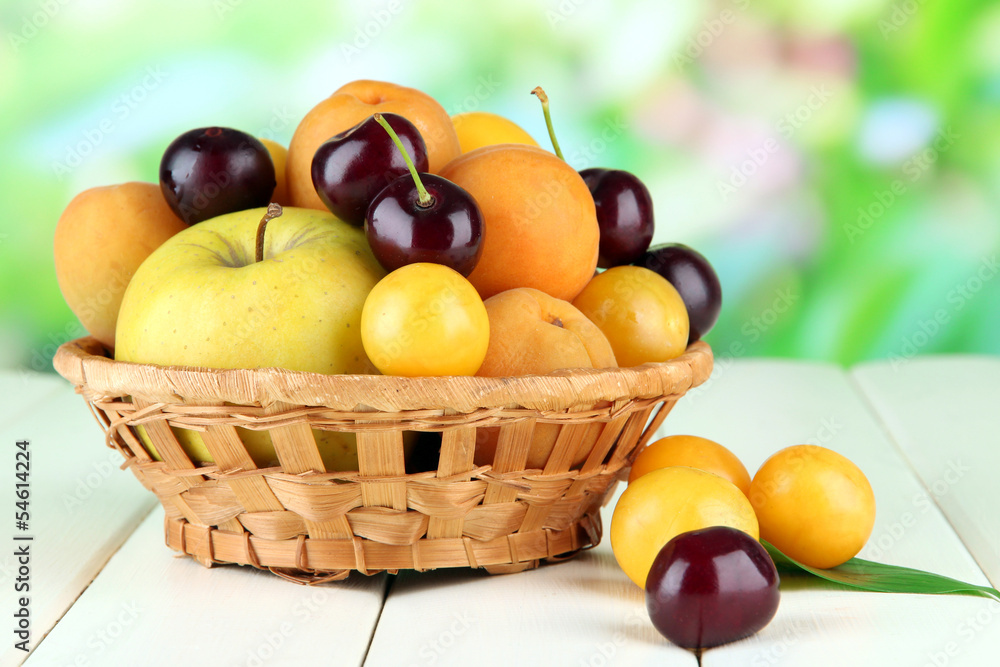 Bright summer fruits in basket