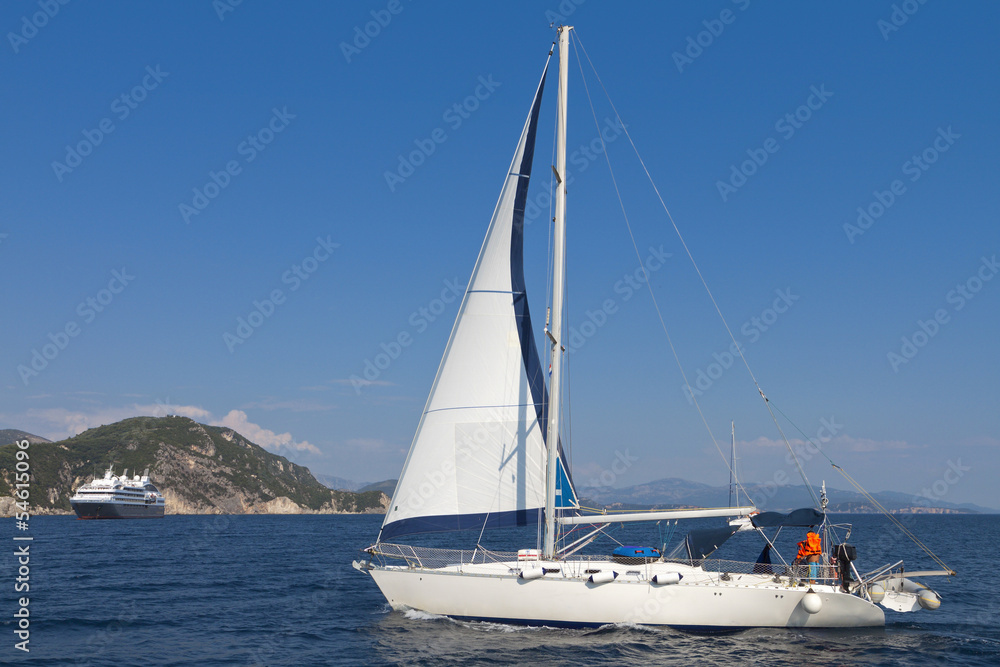 Sailboat near Parga town in Greece Sailboat near Parga town in Greece