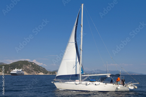 Sailboat near Parga town in Greece
