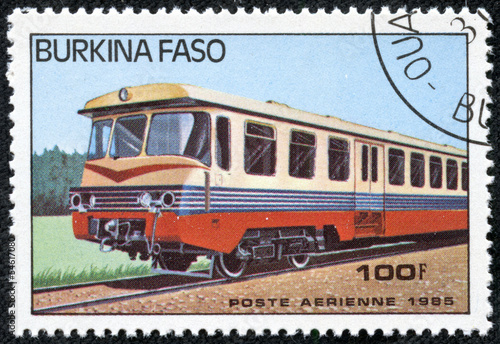 stamp printed by Burkina Faso, shows locomotive