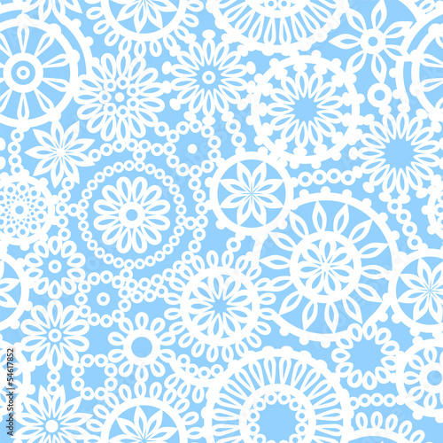 Blue and white geometric flowers seamless pattern, vector