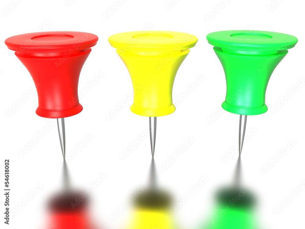 Three pushpins on a mirrored background #3 Three pushpins on a mirrored background #3