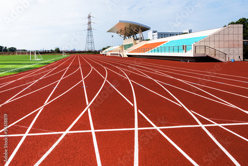 sideview of a red running track