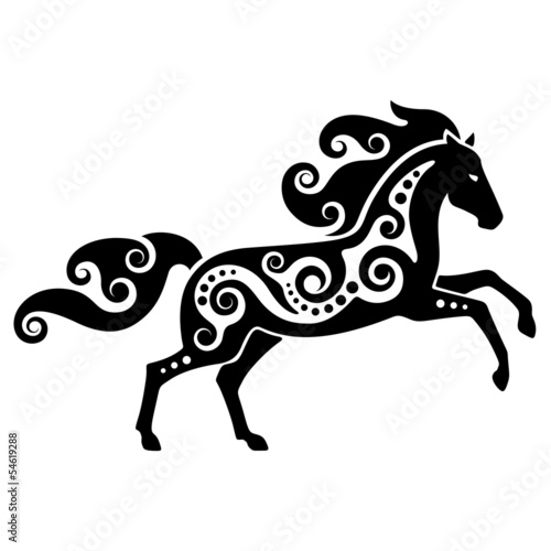 Horse, drawn in ethnic decorative style.