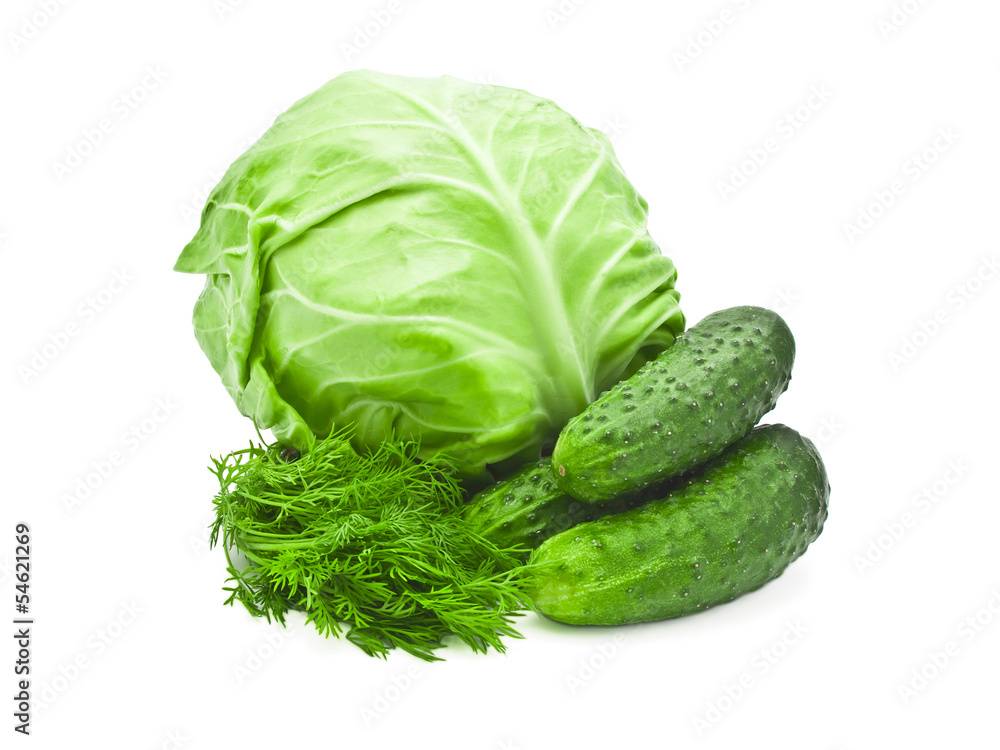 Cabbage and cucumber on white background Cabbage and cucumber on white background