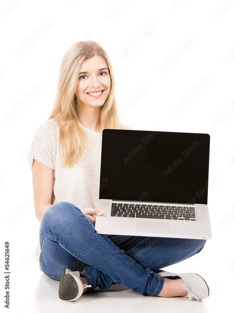 Naklejka premium Woman working on a laptop