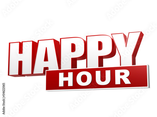 happy hour red white banner - letters and block