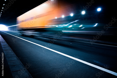 motion truck go through the tunnel