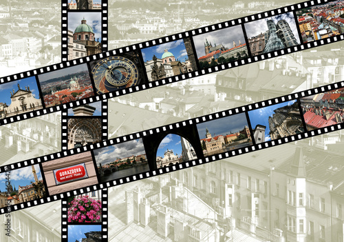 Canvas Print Prague travel memories - photo film strips