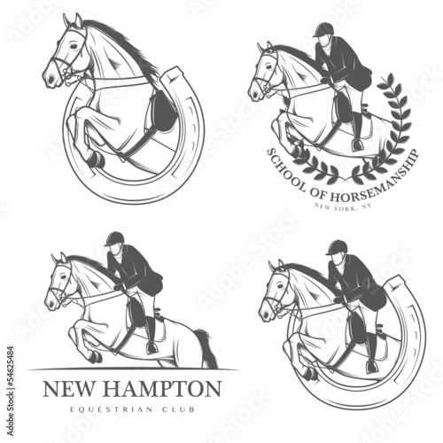 Set of vintage equestrian labels and badges #54625484