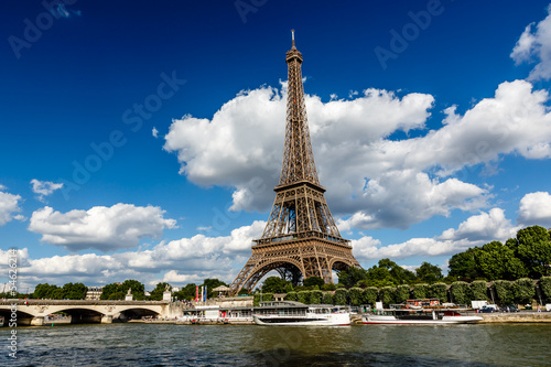 Eiffel Tower and Seine River with White Clouds in Background, Pa © anshar73