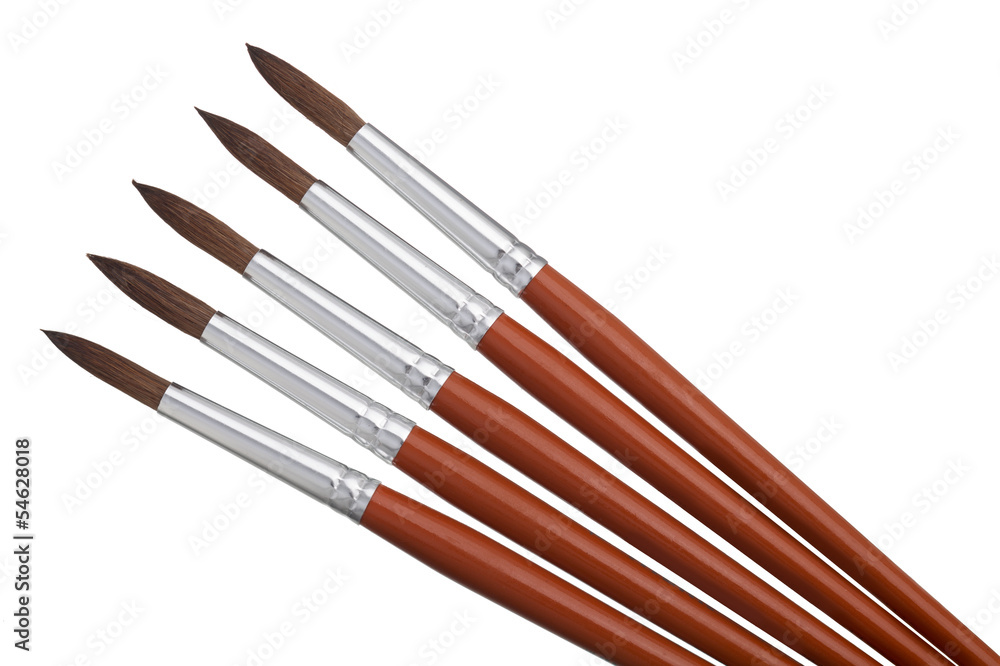 five paintbrushes isolated on white background. five paintbrushes isolated on white background.