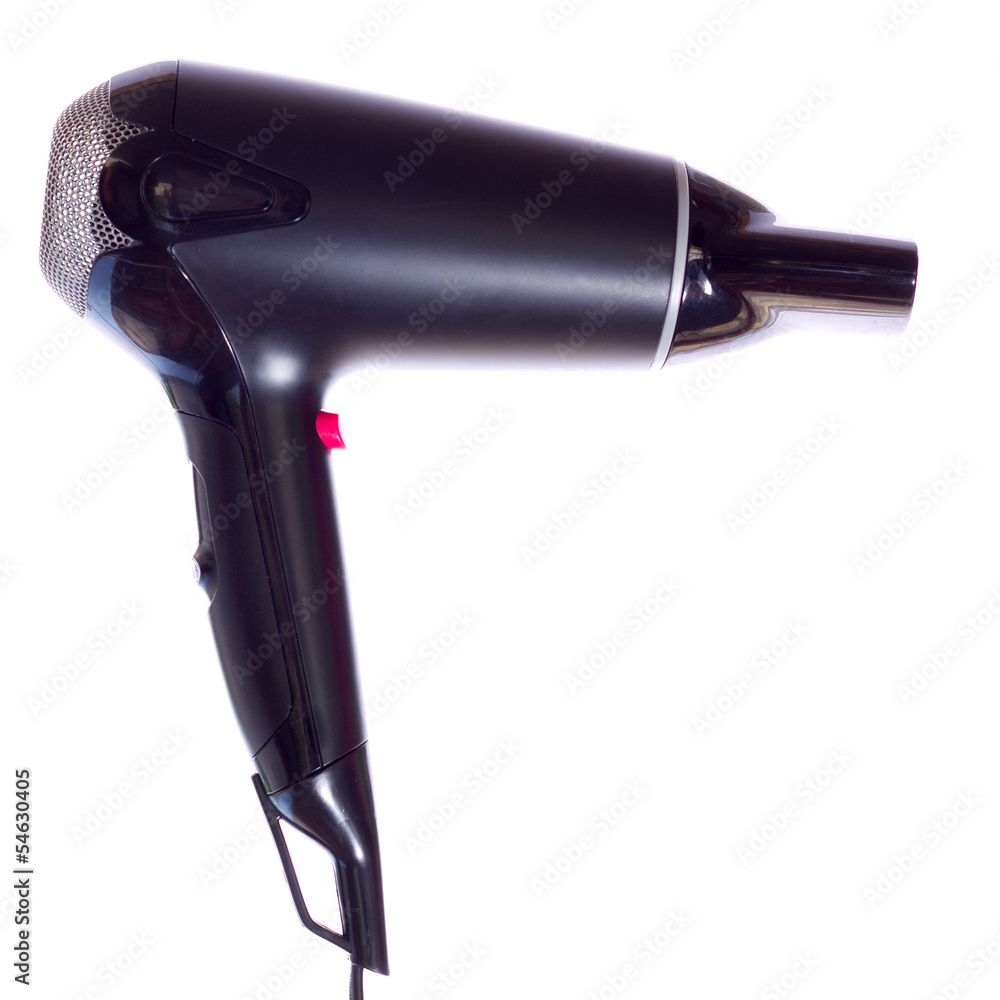 Black hair dryer on a white background Black hair dryer on a white background