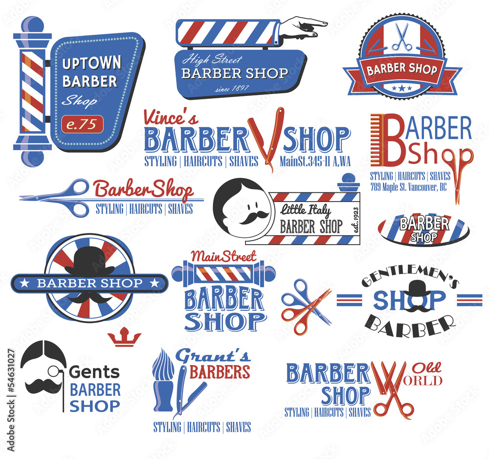 Set of Barber Shop Signs, Symbols and Icons