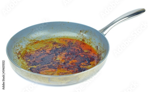 Принти на полотні A very dirty frying pan on a white background
