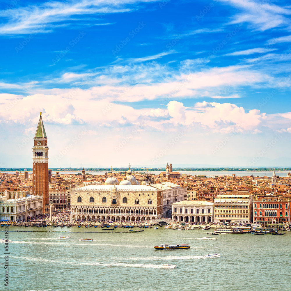 Venice aerial view, San Marco and Doge Palace. Italy