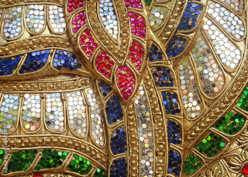 colorful glass art wall, Thai temple