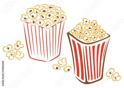 Zwei Schachteln mit Popcorn. Snacks für den Kinobesuch.