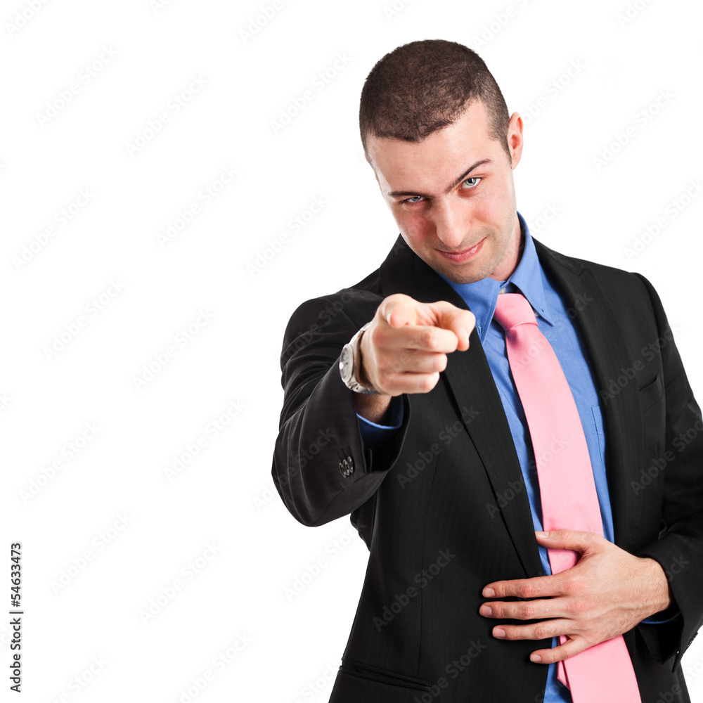 Handsome businessman pointing his finger at you Handsome businessman pointing his finger at you