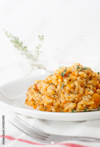 Obraz na płótnie Risotto with tuna and vegetables w salonie