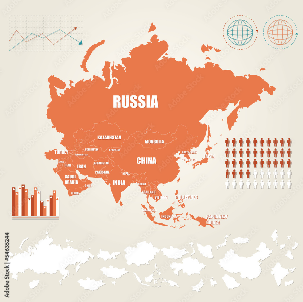 Infographic vector illustration with Map of Asia