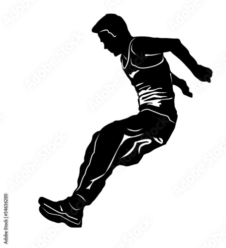 Vector drawing jumping man. Silhouettes athletes