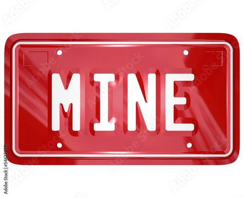 Mine Word Red Vanity License Plate Auto Car photo