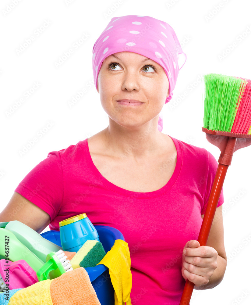 Young woman is dressed as a cleaning maid Young woman is dressed as a cleaning maid