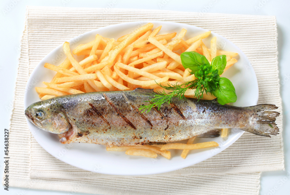 Grilled trout with French fries