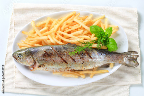 Grilled trout with French fries