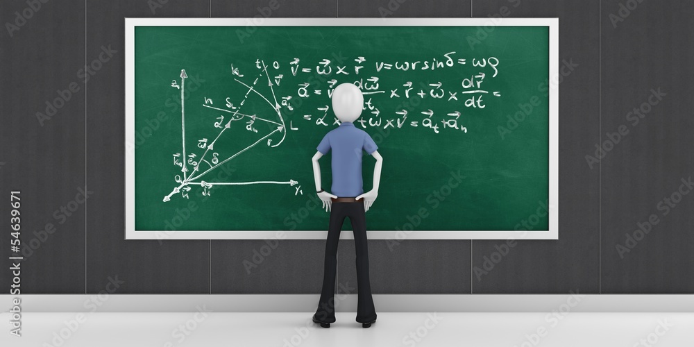 3d man with mathematic equations on a blackboard 3d man with mathematic equations on a blackboard