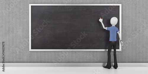 3d man with a blank blackboard detailed