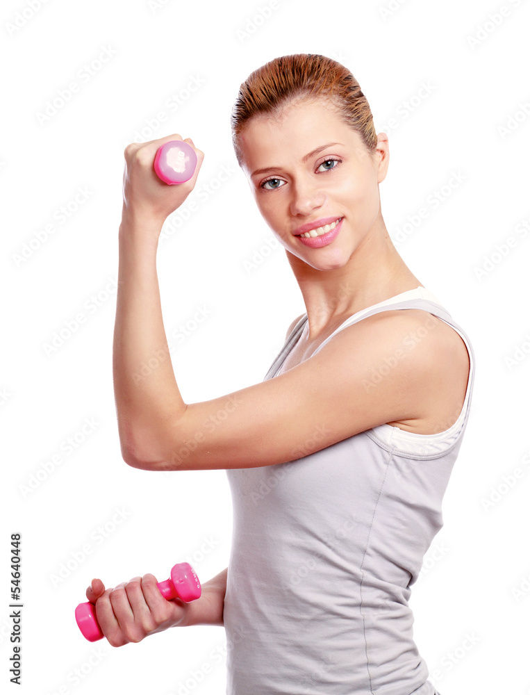 A young woman training, isolated on white background A young woman training, isolated on white background