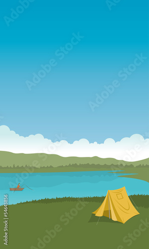 Camping by lake illustration