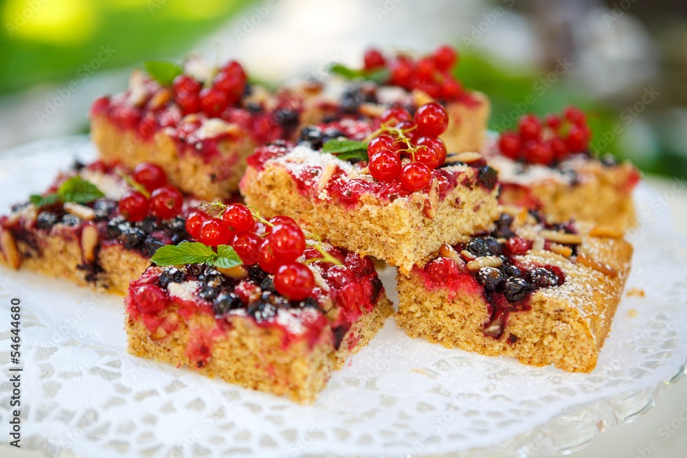 Fresh baked red and black currant berries cake Fresh baked red and black currant berries cake