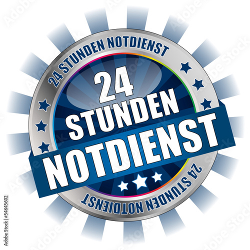 Icon Button 24 Stunden Notdienst blau mit Strahlen