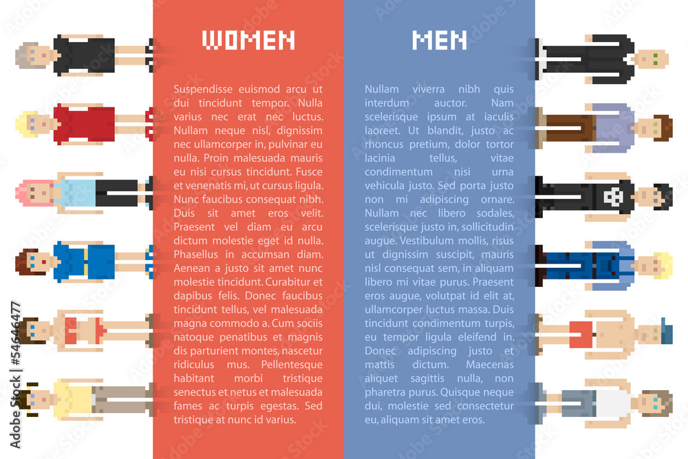 Fotografie Pixel men and women. Vector illustration.