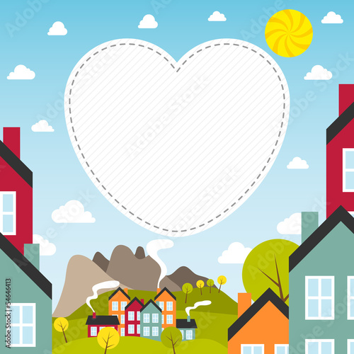Banner with small town. Vector illustration.
