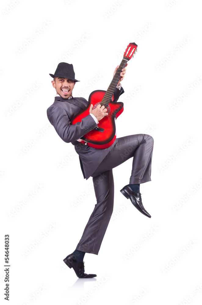 Businessman quitar player isolated on white Businessman quitar player isolated on white