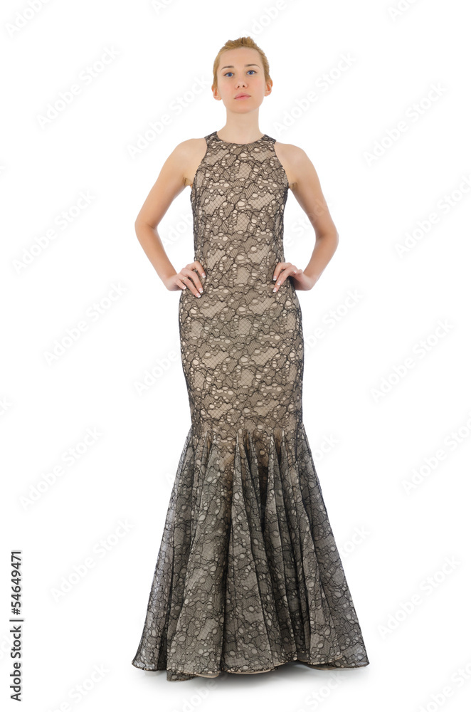 Woman in fashion dress concept on white Woman in fashion dress concept on white