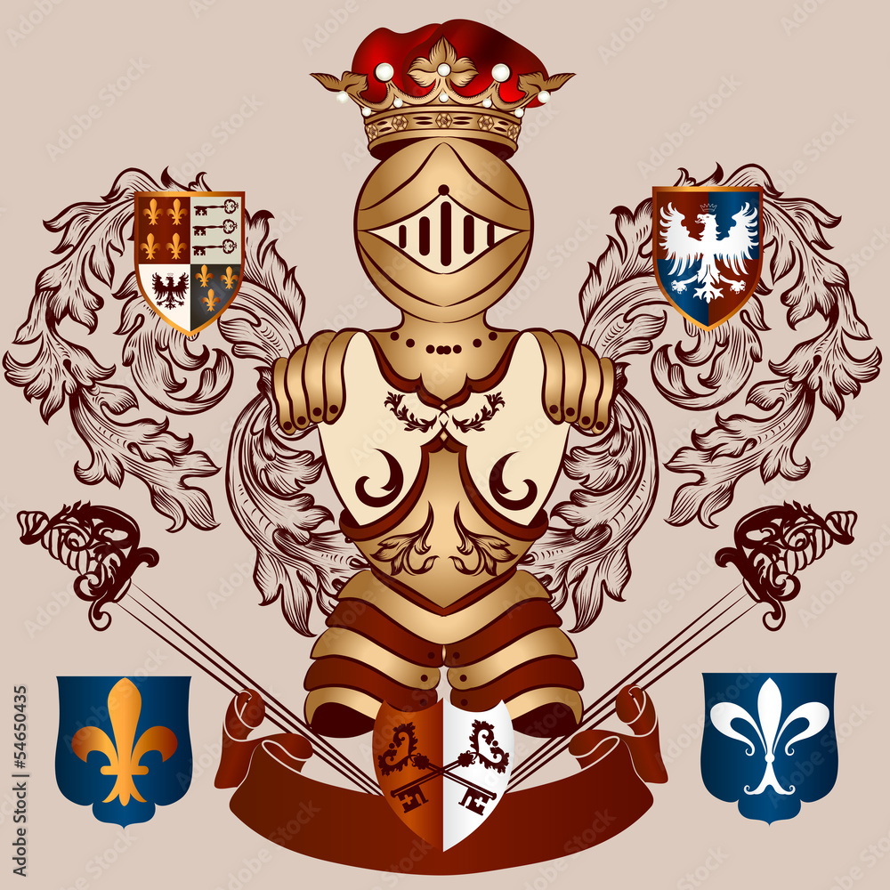 Heraldic design with coat of arms in vintage style