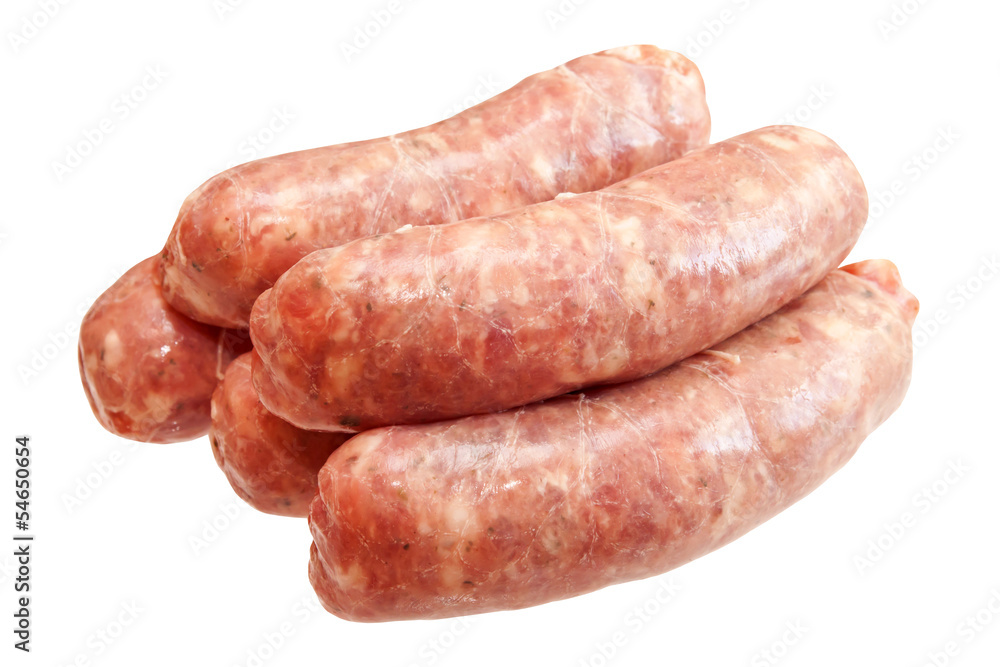 Raw meat sausages isolated on white background Raw meat sausages isolated on white background