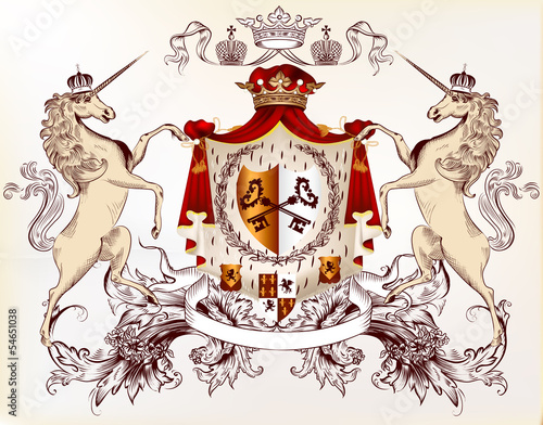 Vintage vector heraldic design with coat of arms