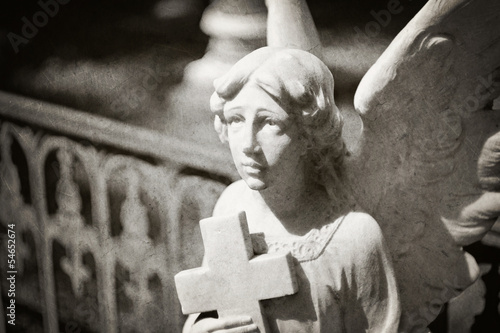 angel holding cross tombstone - textured
